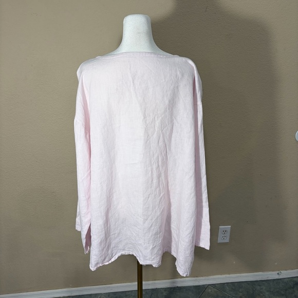 Women’s Pink 3/4 Sleeved Blouse Shirt Top 100% Linen Made USA PtP 23” Lagenlook - Picture 6 of 12